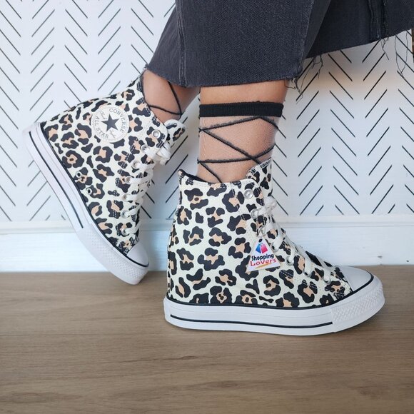 ❤️Converse Chuck Taylor Wedge Platform Leopard Sz 10.5 Women Shoes Black A14938C - Picture 2 of 11